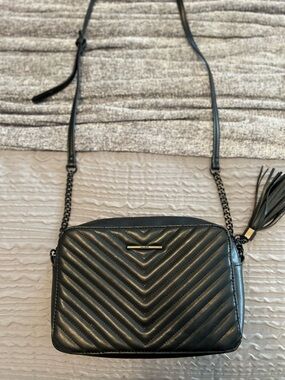 Aldo Black Chevron Quilted Crossbody Bag with Tassel Accent